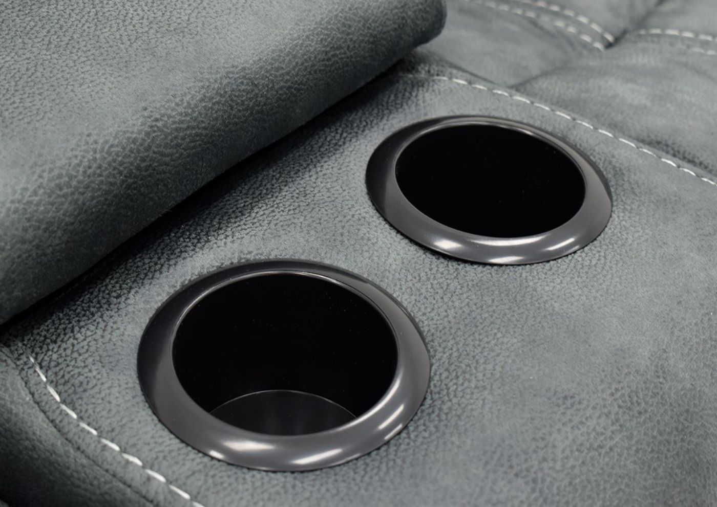 Close Up of the Cup Holders on the Knoxville Reclining Loveseat in Gray by Standard Furniture | Home Furniture Plus Bedding
