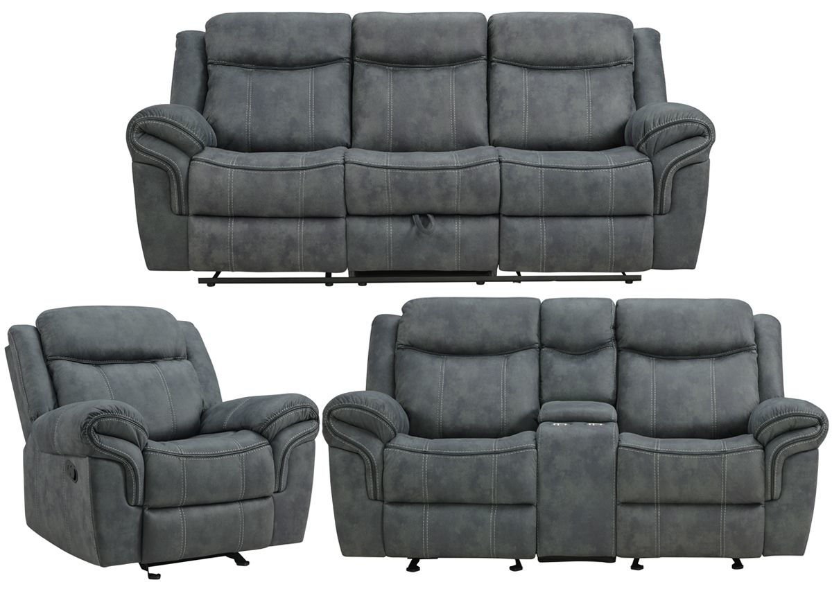 Knoxville Reclining Sofa Set Gray Home Furniture