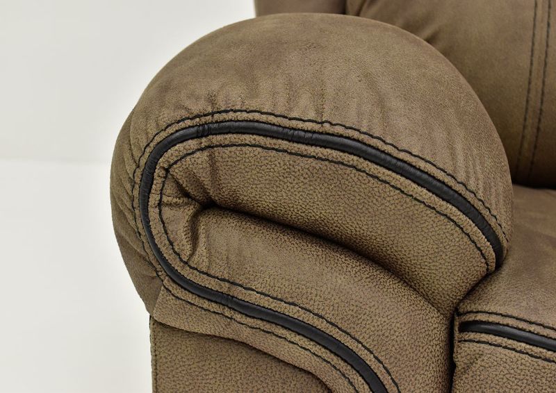 Close Up View of the Padded Arms on the Knoxville Reclining Loveseat in Brown by Standard Furniture  | Home Furniture Plus Bedding