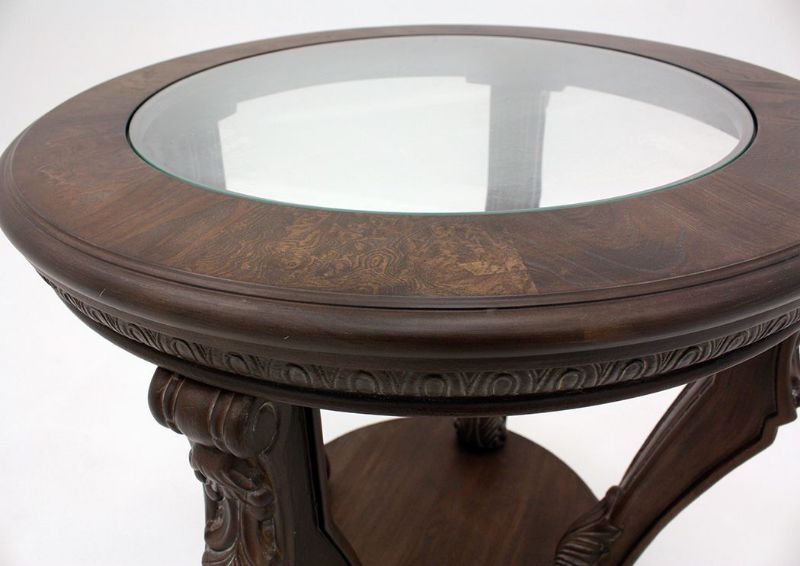 Glass Table Top on the Charmond Round End Table by Ashley Furniture | Home Furniture Plus Bedding