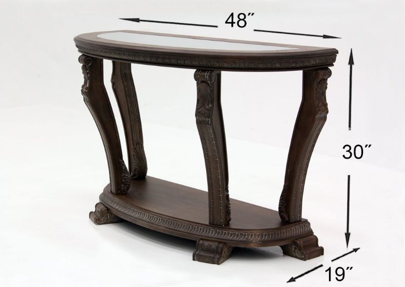 Brown Charmond Round Sofa Table by Ashley Furniture Showing the Dimensions | Home Furniture Plus Bedding