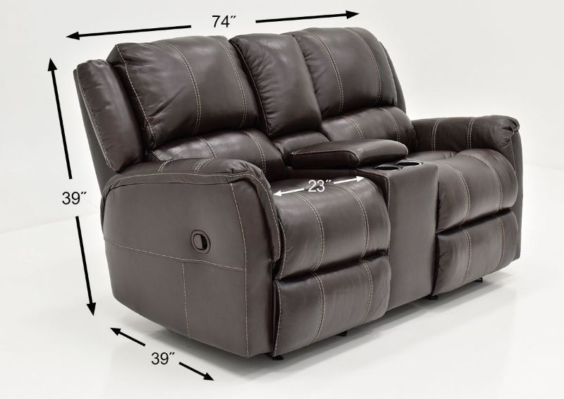 Dimension Details on the Chocolate Brown Mercury Leather Glider Reclining Loveseat by Homestretch | Home Furniture Plus Bedding