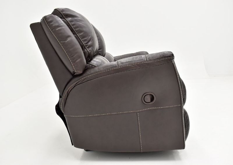 Side View of the Chocolate Brown Mercury Leather Glider Reclining Loveseat by Homestretch | Home Furniture Plus Bedding