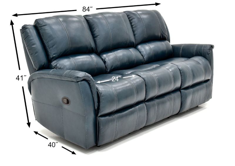 Dimension Details on the Navy Blue Mercury Leather Reclining Sofa by Homestretch | Home Furniture Plus Bedding
