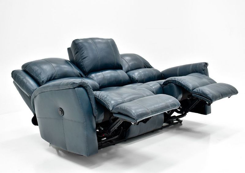 Angle View with Recliners Open on the Navy Blue Mercury POWER Leather Reclining Sofa by Homestretch | Home Furniture Plus Bedding