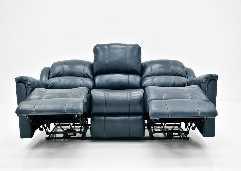 Front Facing View of Open Dual Recliners on the Navy Blue Mercury POWER Leather Reclining Sofa by Homestretch | Home Furniture Plus Bedding