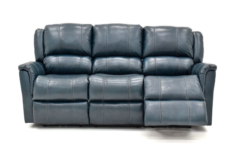Front Facing View of Partially Extended Footrest on the Navy Blue Mercury POWER Leather Reclining Sofa by Homestretch | Home Furniture Plus Bedding