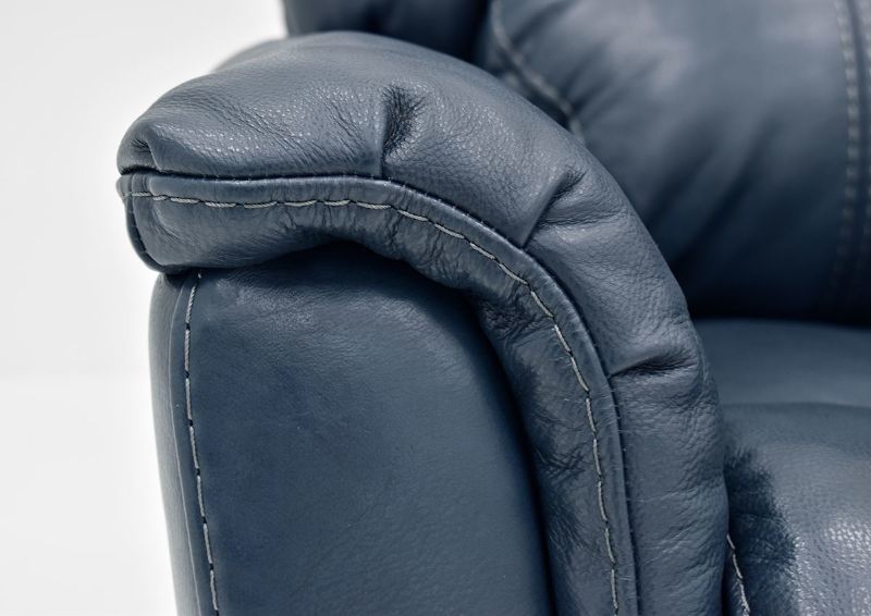 Close Up of the Padded Armrests on the Navy Blue Mercury POWER Leather Reclining Sofa by Homestretch | Home Furniture Plus Bedding