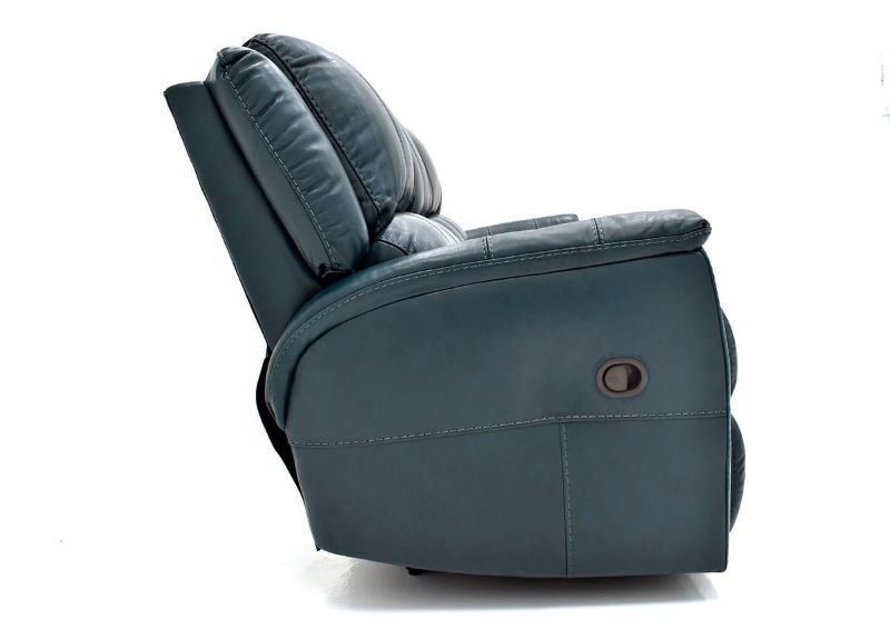 Side View of the Navy Blue Mercury Leather Reclining Sofa by Homestretch | Home Furniture Plus Bedding