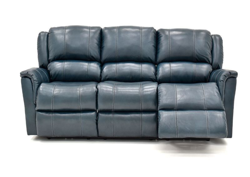 Front Facing View of Partially Extended Footrest on the Navy Blue Mercury Leather Reclining Sofa by Homestretch | Home Furniture Plus Bedding