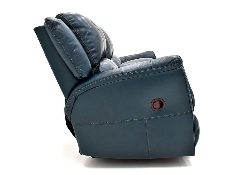 Side View of the Navy Blue Mercury Leather Glider Reclining Loveseat by Homestretch | Home Furniture Plus Bedding