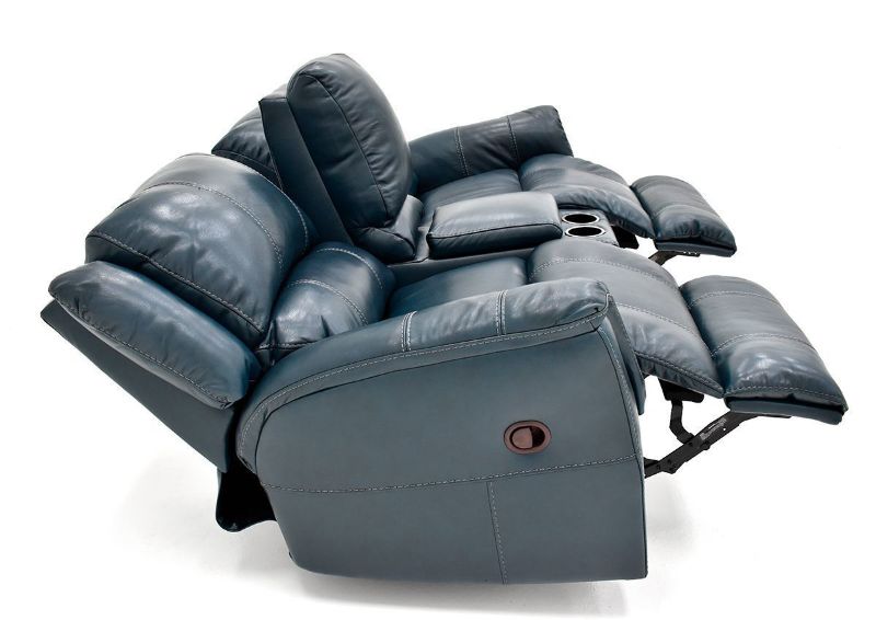 Side View of Open Dual Recliners on the Navy Blue Mercury Leather Glider Reclining Loveseat by Homestretch | Home Furniture Plus Bedding