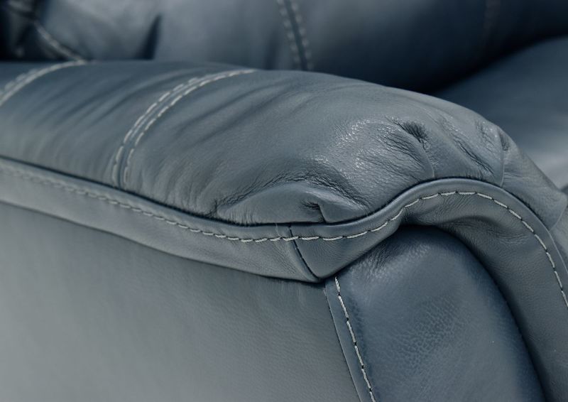Close Up of the Padded Armrests on the Navy Blue Mercury Leather Glider Reclining Loveseat by Homestretch | Home Furniture Plus Bedding