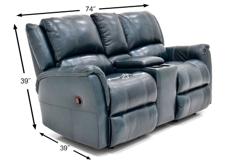 Dimension Details on the Navy Blue Mercury Leather Glider Reclining Loveseat by Homestretch | Home Furniture Plus Bedding
