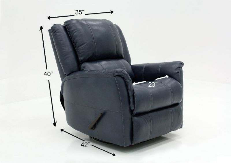 Dimension Details on the Navy Blue Mercury Leather Swivel Glider Recliner by Homestretch | Home Furniture Plus Bedding