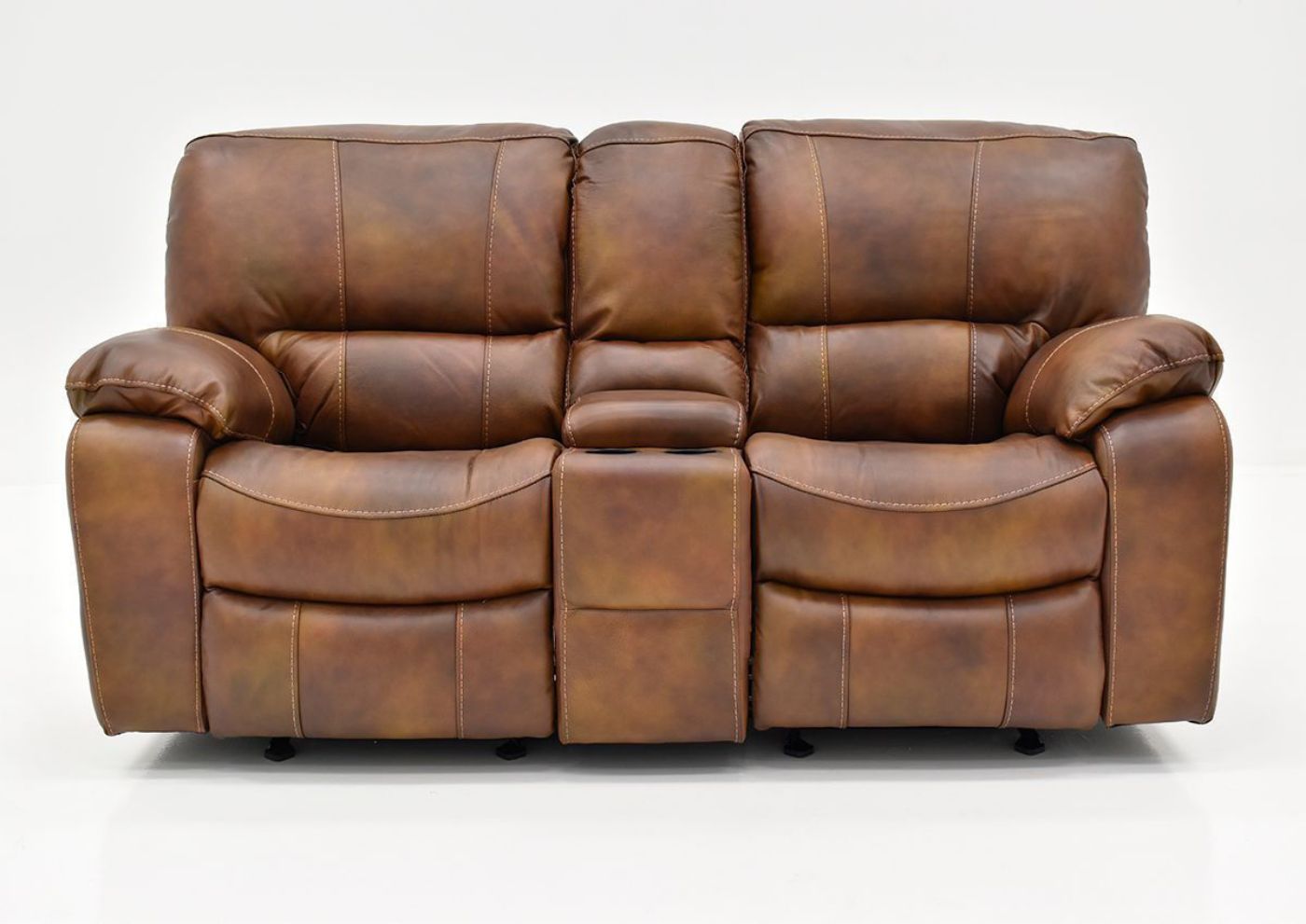 Front Facing View of the Legend Leather Reclining Glider Loveseat by Man Wah | Home Furniture Plus Bedding