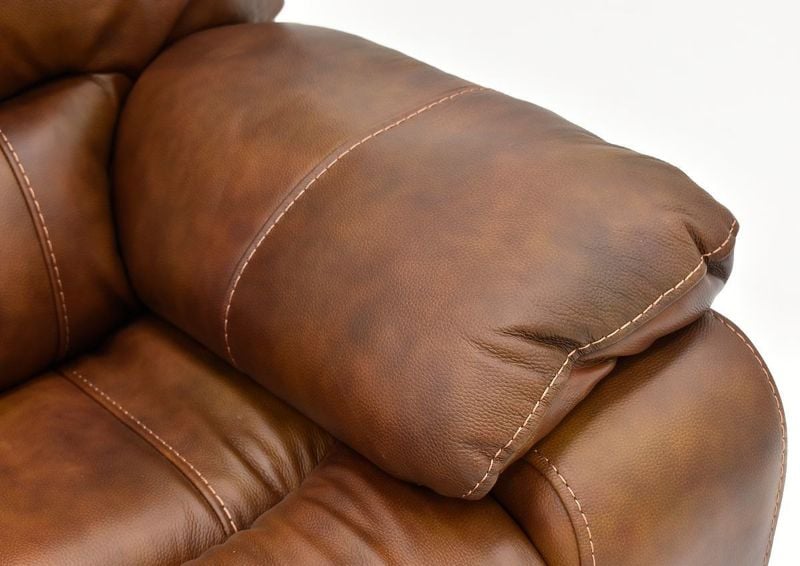 Close Up of the Pillow Top Arm on the Legend Leather Reclining Sofa Set by Man Wah | Home Furniture Plus Bedding