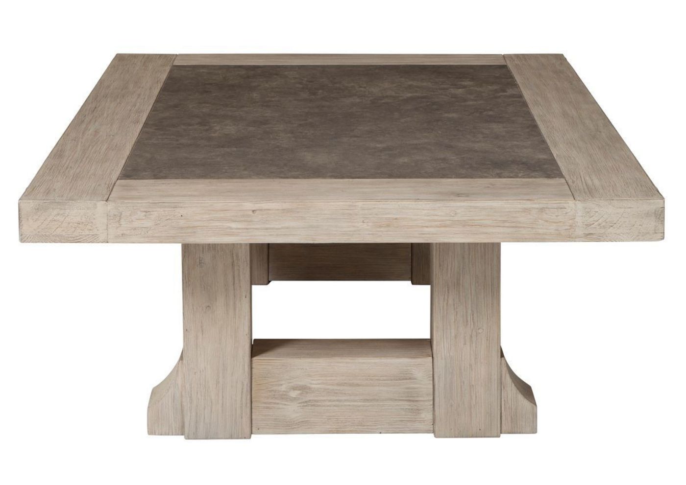 Side View the Hennington Coffee Table with Light Brown Finish and Darker Brown Inset on Tabletop | Home Furniture Plus Bedding