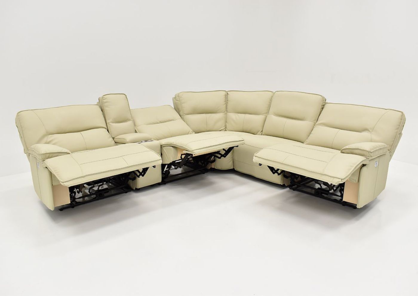 Front View of the Full Sectional with 3 Recliners Open on the Spartacus POWER Reclining Sectional Sofa | Home Furniture Plus Bedding