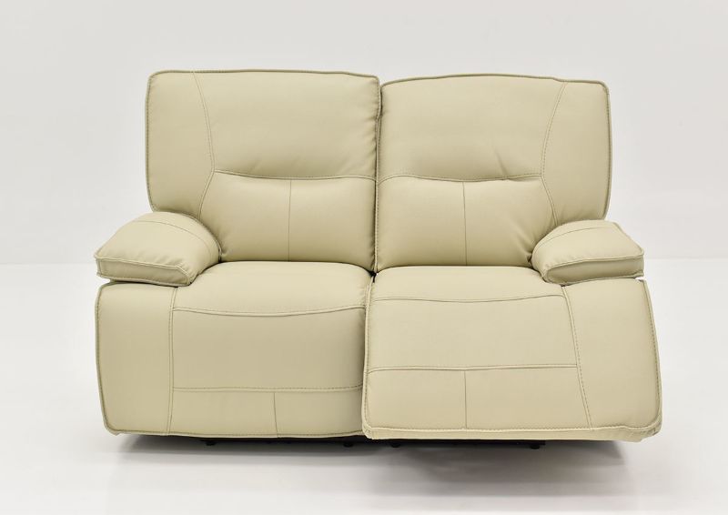 Front Facing View with One of the Recliners Slightly Open on the Spartacus POWER Reclining Loveseat in Off White | Home Furniture Plus Bedding