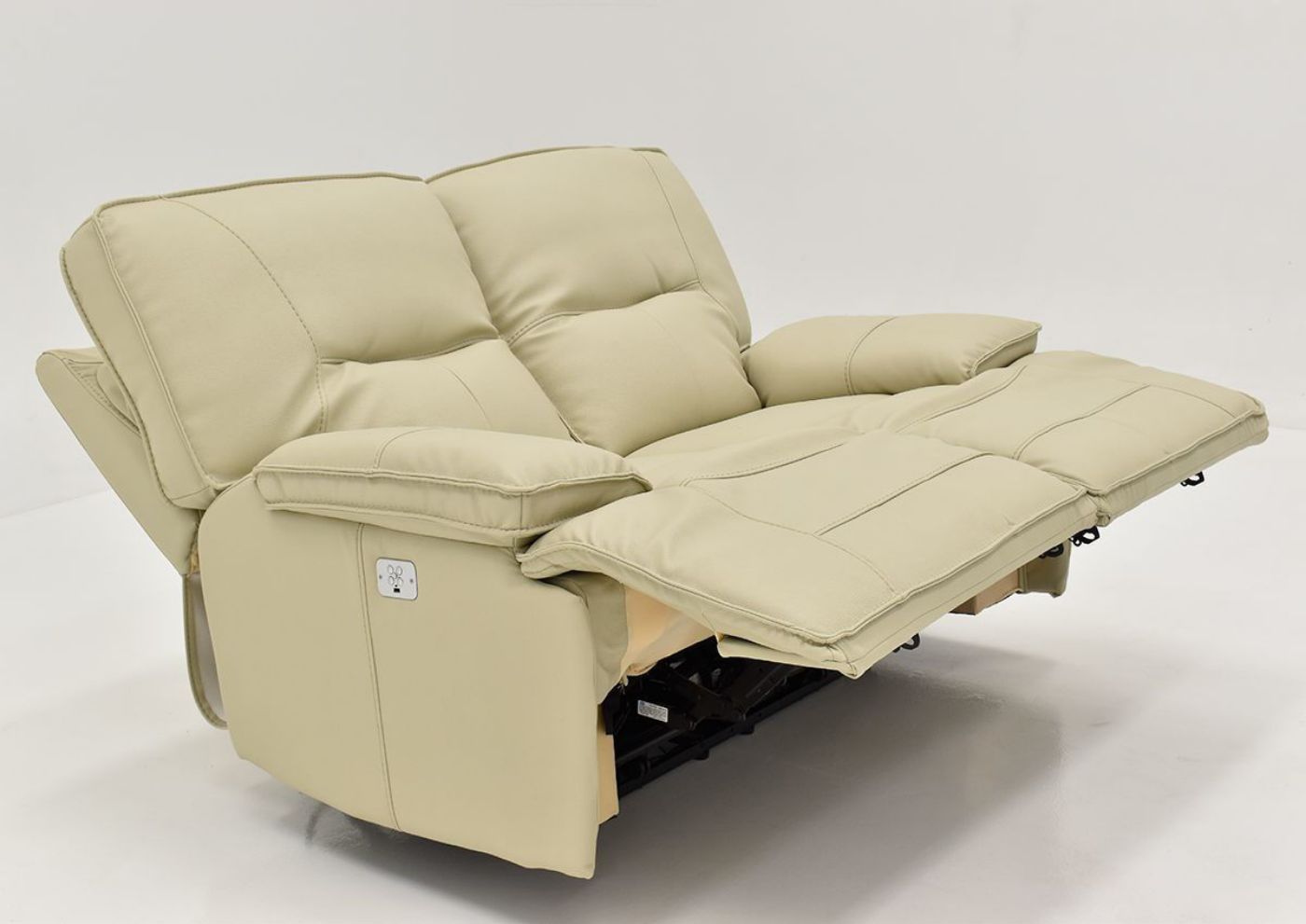 Slightly Angled View with the Recliners Open on the Spartacus POWER Reclining Loveseat in Off White | Home Furniture Plus Bedding