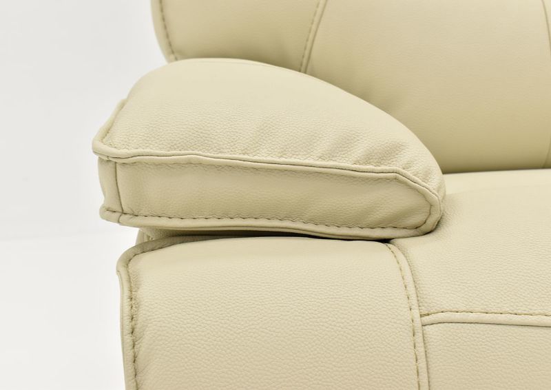 Close Up View of the Padded Arm Cushion on the Spartacus POWER Reclining Loveseat in Off White | Home Furniture Plus Bedding