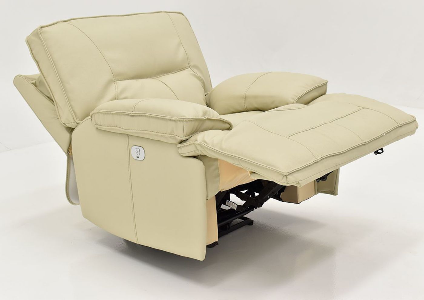 Angled View of the Spartacus POWER Recliner in Off White in Open Position | Home Furniture Plus Bedding