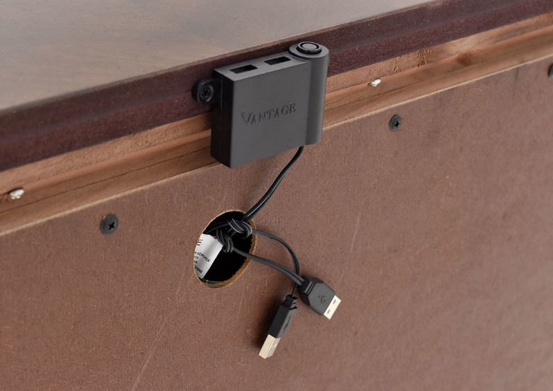 Rear View of the USB Charging Ports on the Plaza Nightstand in Brown by Avalon Furniture | Home Furniture Plus Bedding