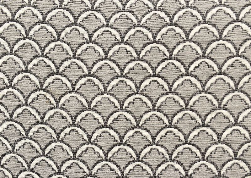 Fabric Swatch of the Gray, Cream, and Taupe Scalloped Upholstery on the Gray Bay Ridge Chair by Behold, Made in the USA | Home Furniture Plus Bedding
