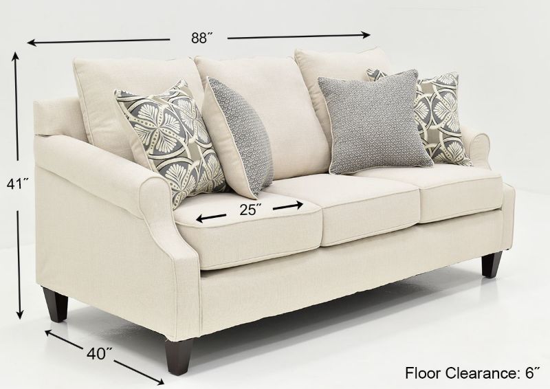 Dimension Details of the Bay Ridge Sofa in Off White by Behold | Home Furniture Plus Bedding