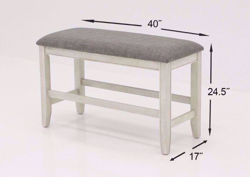 View of Dimension Details of the White Fulton Dining Bench | Home Furniture Plus Bedding