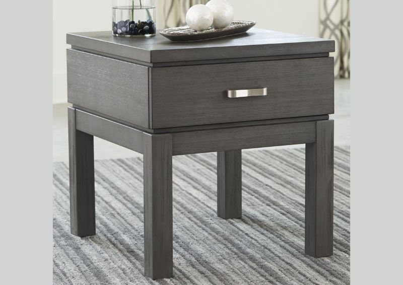 Slightly Angled Room View of the Caitbrook End Table in Weathered Gray by Ashley Furniture | Home Furniture Plus Bedding