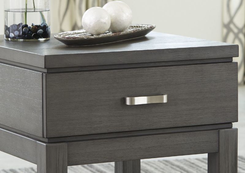 Close Up of the Drawer Hardware on the Caitbrook End Table in Weathered Gray by Ashley Furniture | Home Furniture Plus Bedding