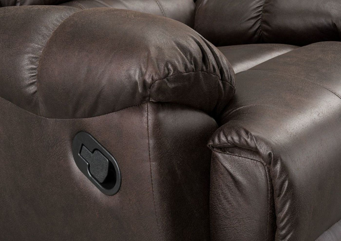 Close Up View of the Easy Open Lever on the Garrett Glider Rocker Recliner in Dark Brown by Standard | Home Furniture Plus Bedding