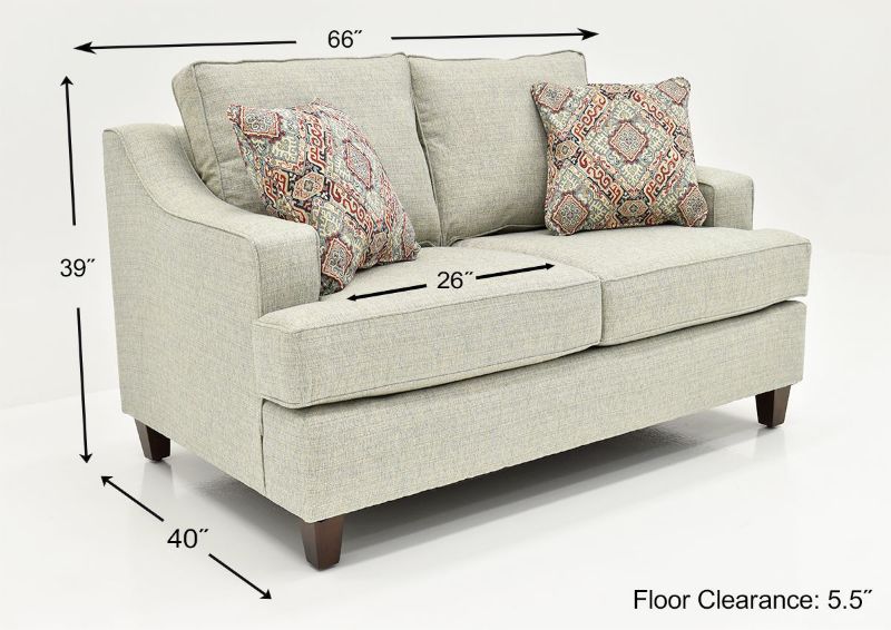 Gray O Conner Loveseat by Klaussner Showing the Dimensions, Made in the USA | Home Furniture Plus Bedding