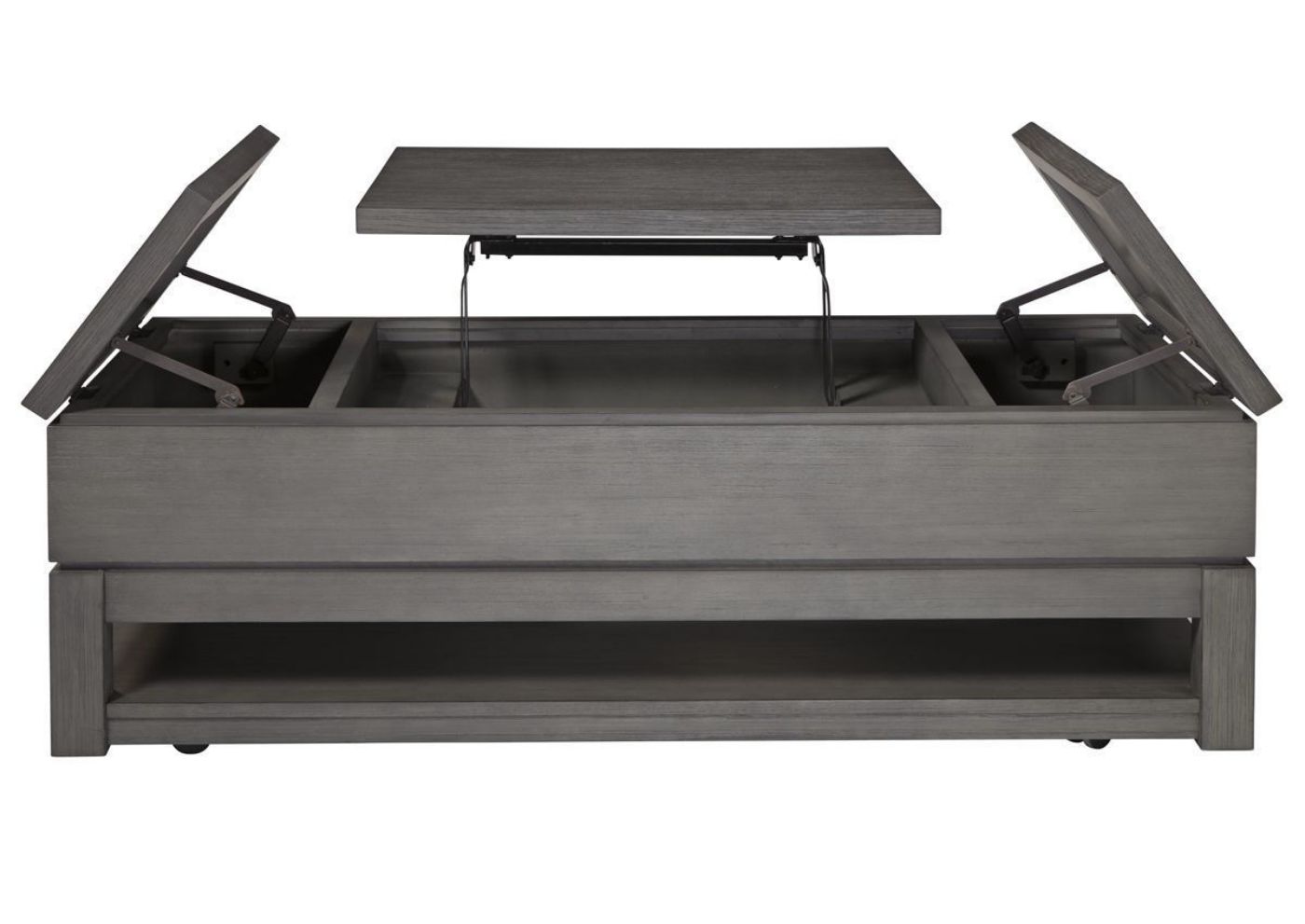 Front Facing View of the Caitbrook Lift-Top Coffee Table With Table Top Lifted and Storage Open | Home Furniture Plus Bedding