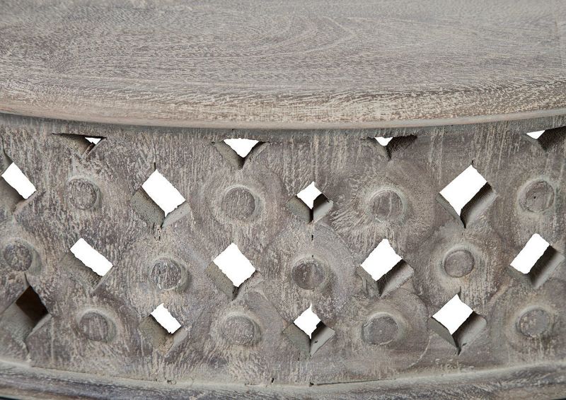 Close Up of the Hand Carved Details on the Rastella End Table  | Home Furniture Plus Bedding