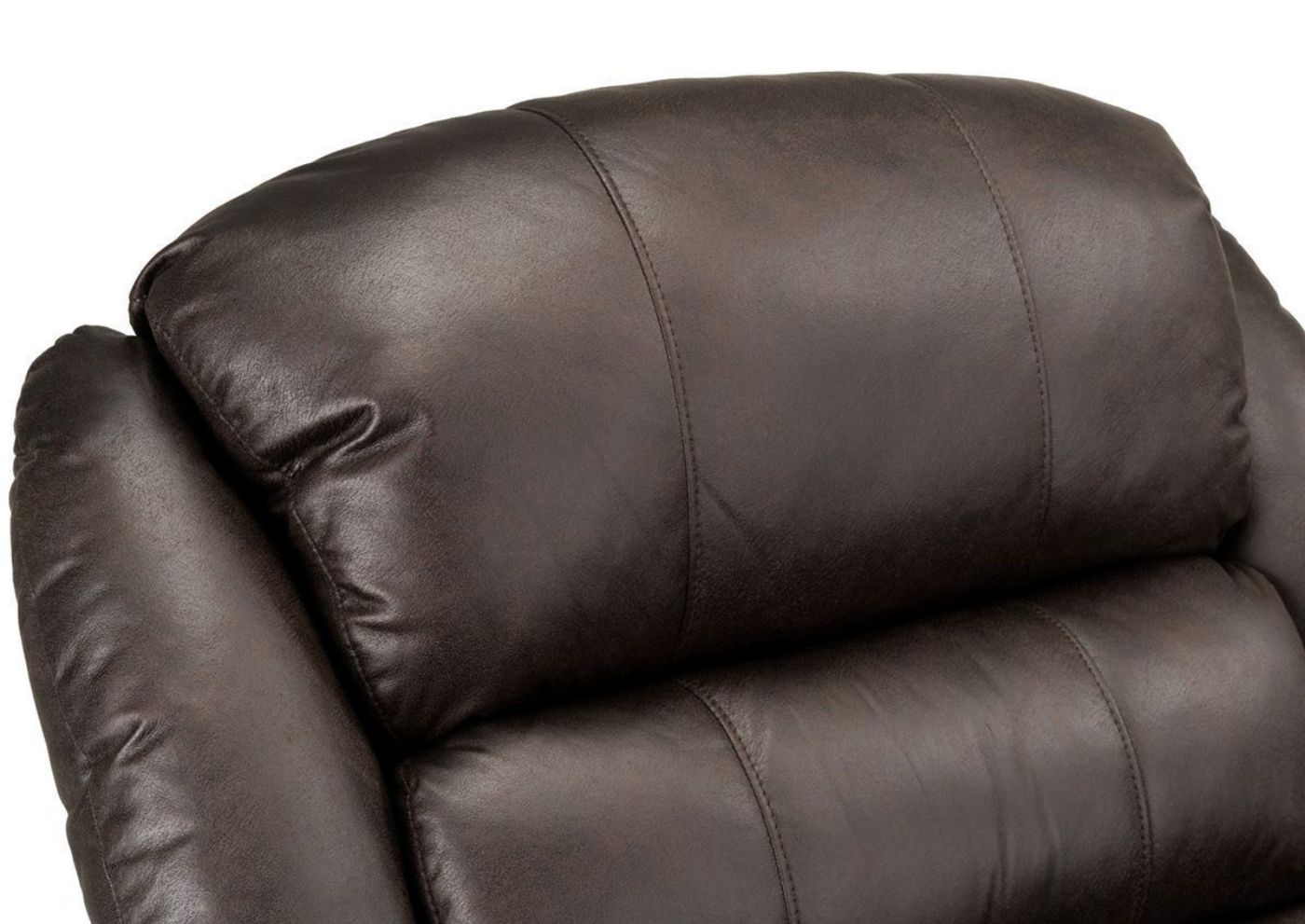 Close Up View of the Padded Headrest on the Garrett Glider Rocker Recliner in Dark Brown by Standard | Home Furniture Plus Bedding