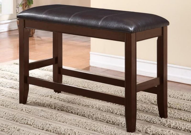 Dark Brown Fulton Bar Height Dining Bench at an Angle in a Room Setting | Home Furniture Plus Mattress