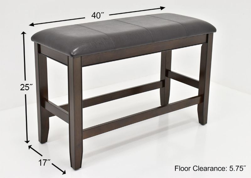 Dimension Details of the Dark Brown Fulton Bar Height Dining Bench by Crown Mark | Home Furniture Plus Mattress