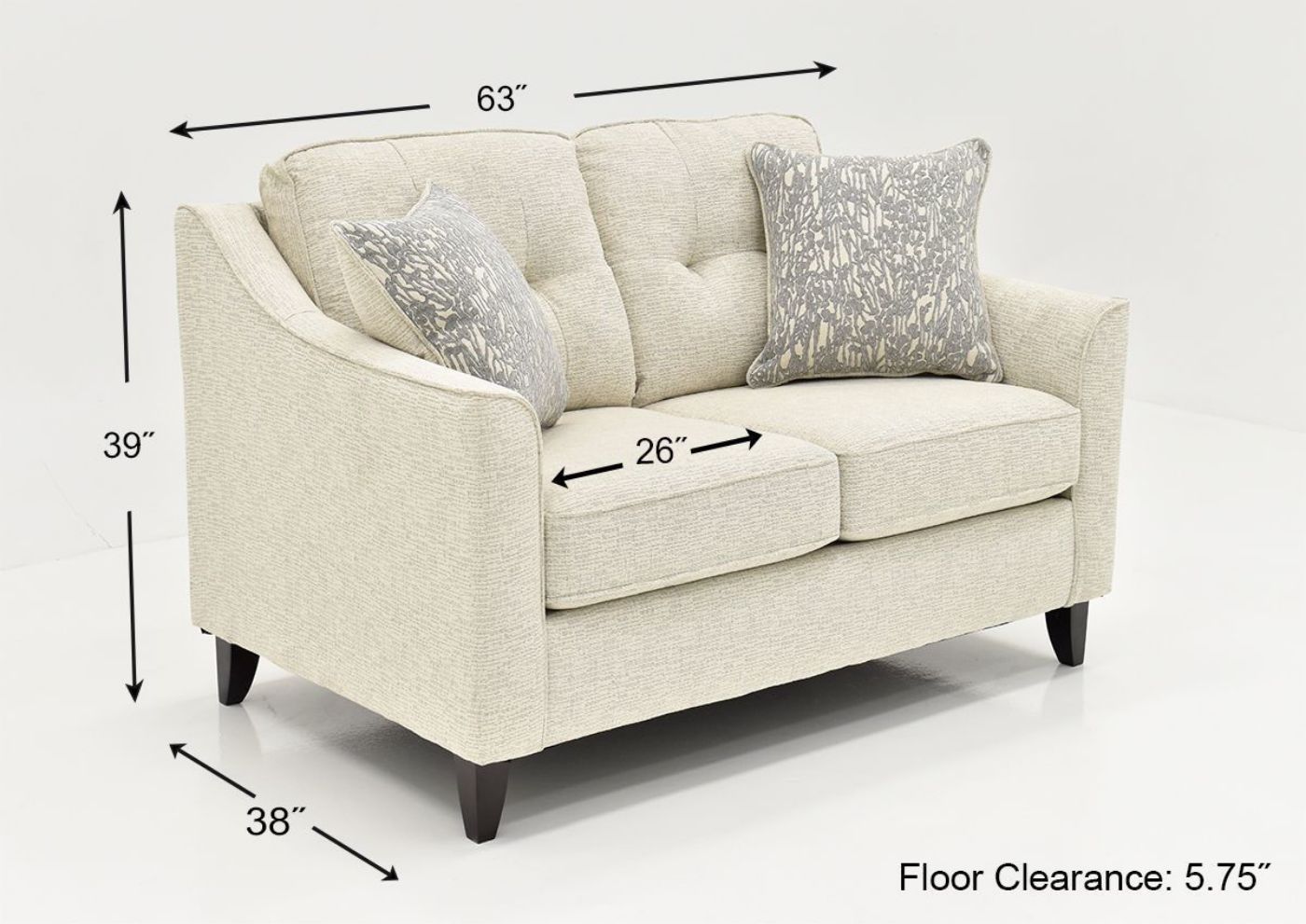 Dimension Details on the Oliver Loveseat in Sand (Off White) by Behold Home | Home Furniture Plus Bedding