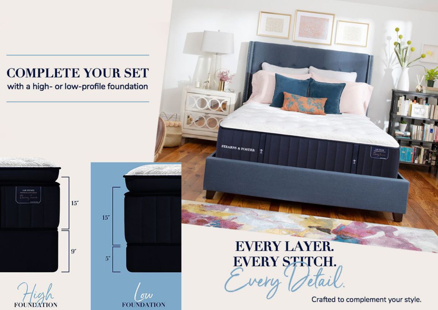Stationary Foundation Options for the Cassatt Luxury Firm Euro Top Mattress by Stearns & Foster® in Full Size | Home Furniture Plus Bedding