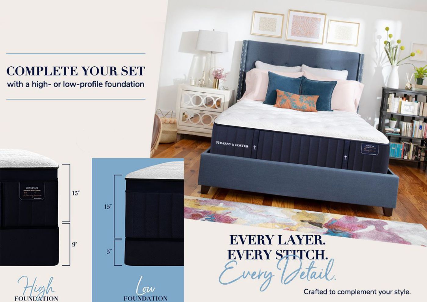 Stationary Foundation Options for the Pollock Luxury Cushion Firm Mattress by Stearns & Foster® in King Size | Home Furniture Plus Bedding