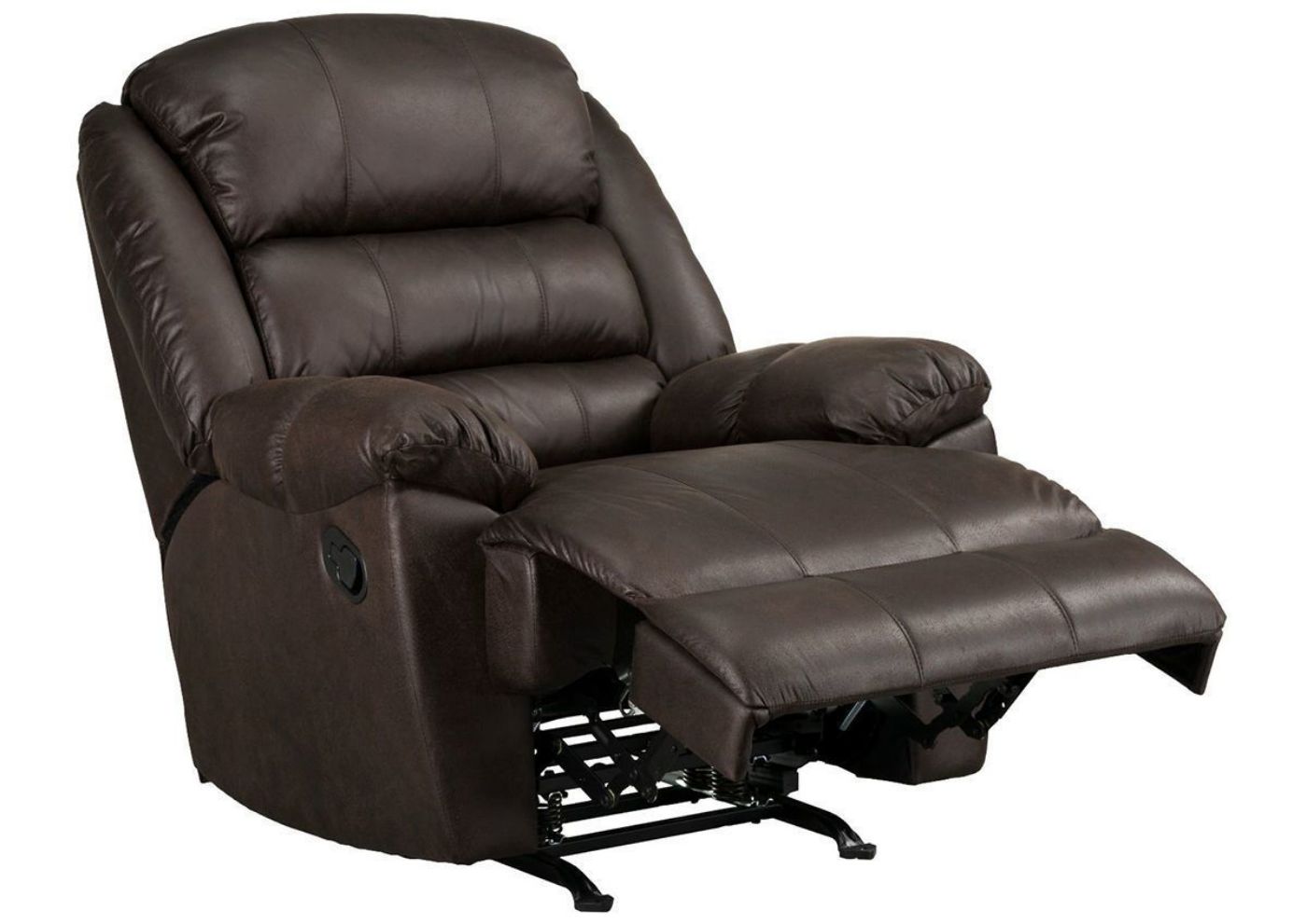 Angled View of the Footrest Raised on the Garrett Glider Rocker Recliner in Dark Brown by Standard | Home Furniture Plus Bedding