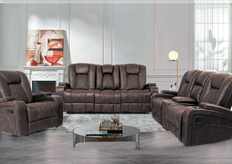 Room View of the Aiden Reclining Sofa Set by Man Wah | Home Furniture Plus Bedding