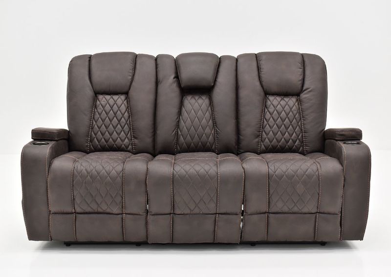 Front facing view of the Aiden Reclining Sofa in Brown by Man Wah | Home Furniture Plus Bedding