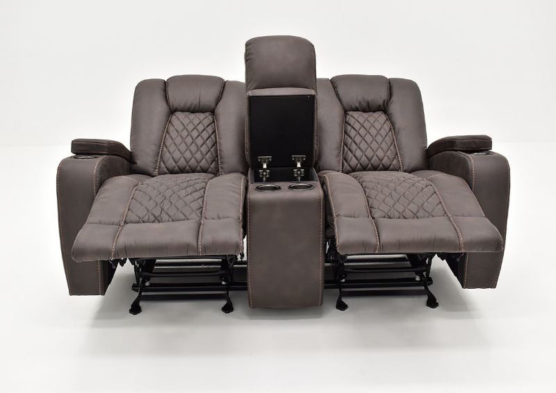 Front Facing View of the Aiden Reclining Loveseat by Man Wah  with Center Console and Chaises Open | Home Furniture Plus Bedding