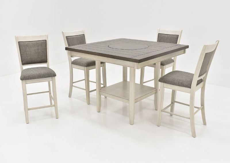 Slightly Angled View of the Chalk Gray Fulton Pub Table with Four Stools by Crown Mark  | Home Furniture Plus Bedding