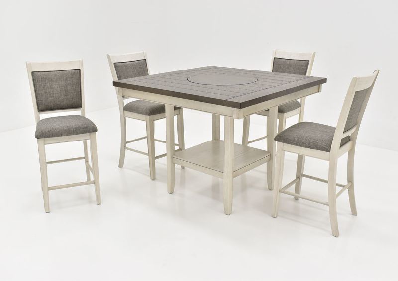 Slightly Angled View of the Chalk Gray Fulton Pub Table with Four Stools by Crown Mark  | Home Furniture Plus Bedding