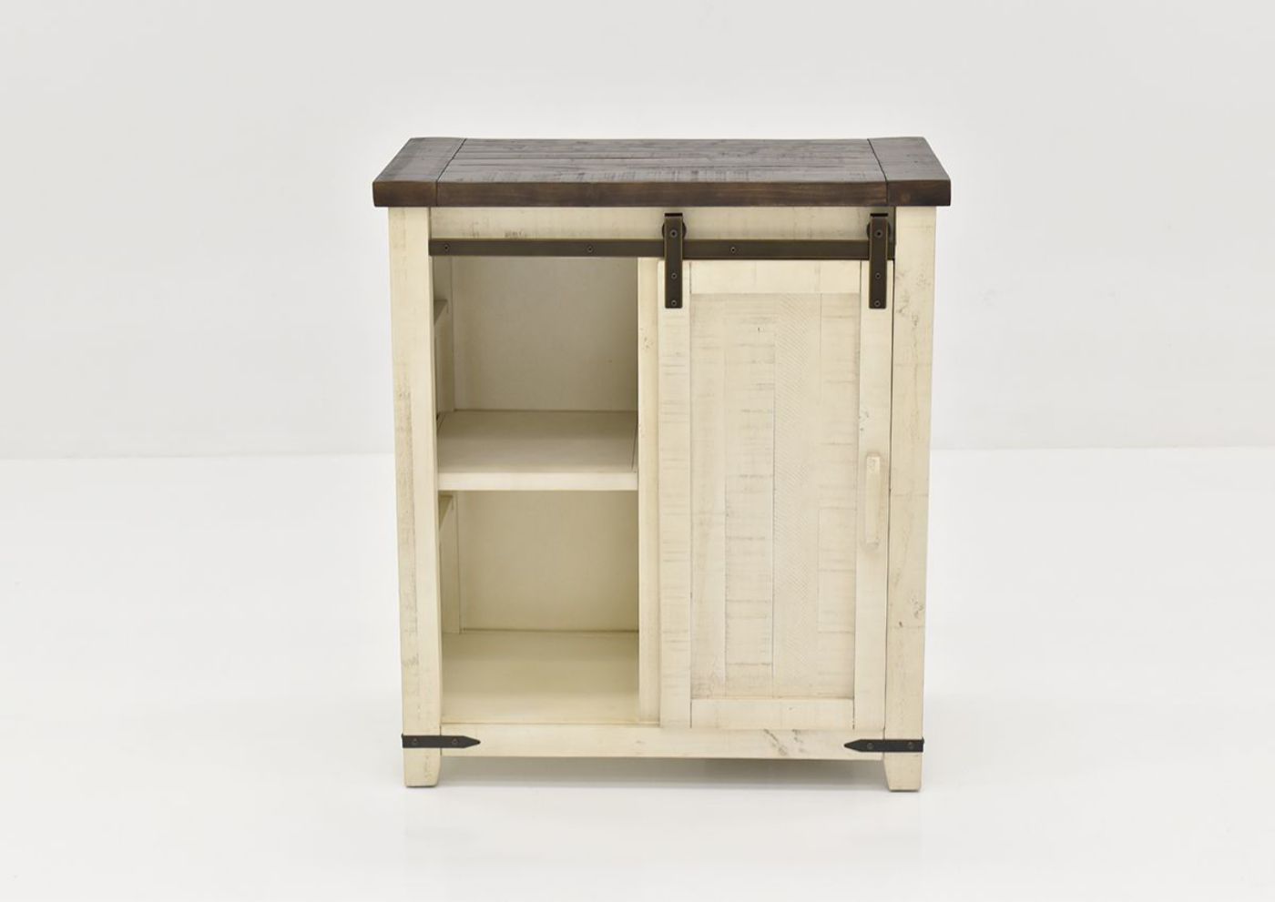 Front Facing View of the Madison Accent Cabinet in White by Jofran  with Barn Doors over Drawers | Home Furniture Plus Bedding